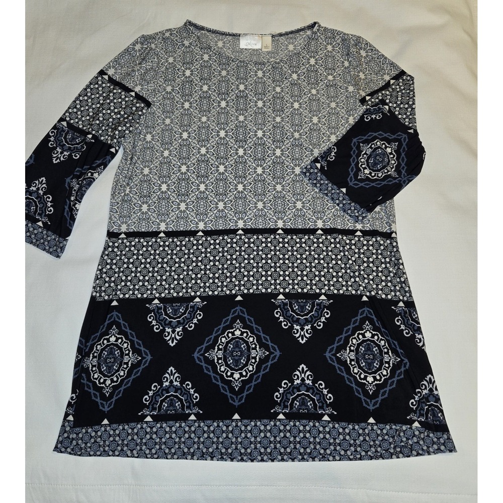 Misia Women's 3/4 sleeve Black Blue Gray White Bohemian Style Top Size L